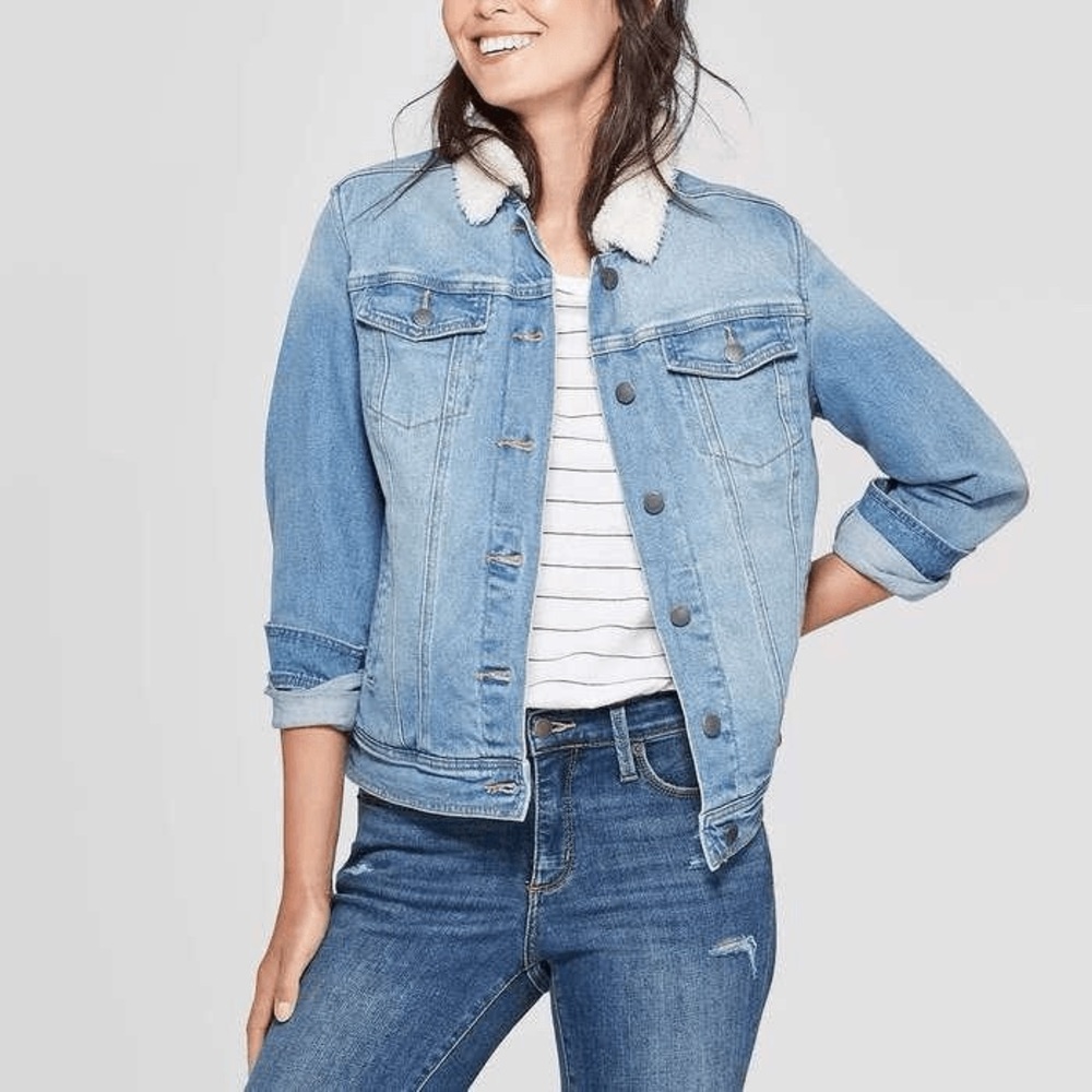 Universal Thread Light Blue Jean Jacket with White Collar